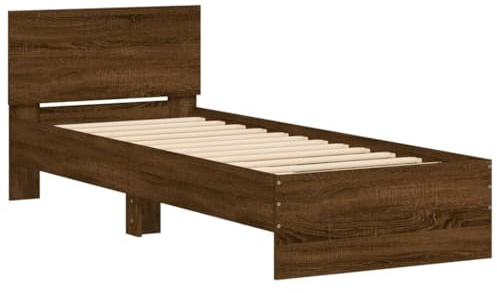 vidaXL Bettgestell, Bettrahmen mit Lattenrost, Bett Gästebett mit Kopfteil, Einzelbett Schlafzimmerbett Schlafzimmermöbel, Braun Eichen-Optik 75x190cm