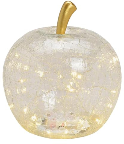 G. Wurm Dekoleuchte Apfel Leuchte (M) Glas, Transparent, Apfel Lampe mit LED Lichterkette, Dekolampe, Tischleuchte, Apfellampe