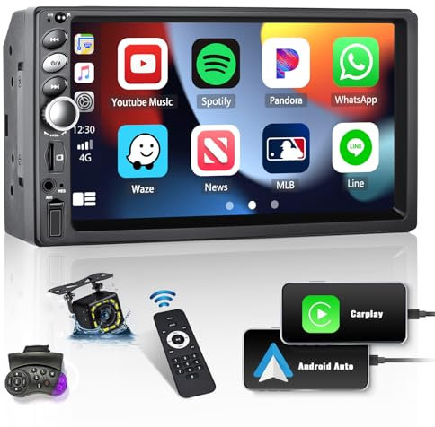 SIXWIN Autoradio 2 Din con CarPlay&Android Auto, 7 Pollici Radio Stereo Auto con Schermo USB FM AUX TF Controllo del Volante Collegamento Mirror per Telefono Android/iOS