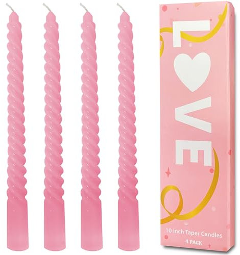 Topsics Lot de 4 bougies coniques torsadées en spirale non parfumées - 25,4 cm de haut - Décoration d'intérieur, de cuisine, de mariage - Rose