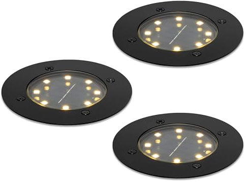 lambado 3er Set LED Solar Bodenleuchten Außen Schwarz matt | Hochwertige Bodenstrahler Wetterfest IP65 Ø12cm | Bodeneinbaustrahler mit 8 SMD LEDs Warmweiß 3000K