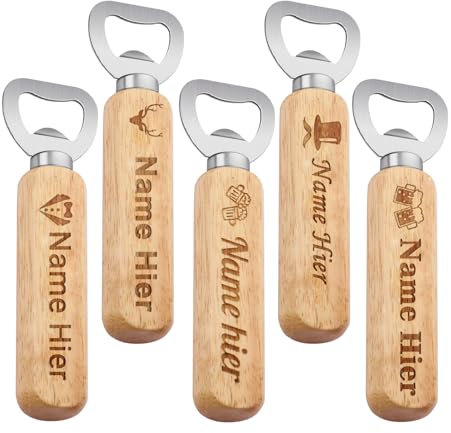 2 Stück Flaschenöffner, Personalisierbarer Flaschenöffner aus Holz und Edelstahl Geschenkbox aus Holz mit Personalisierung für Männer Papa Opa Vatertag Weihnachten (2)
