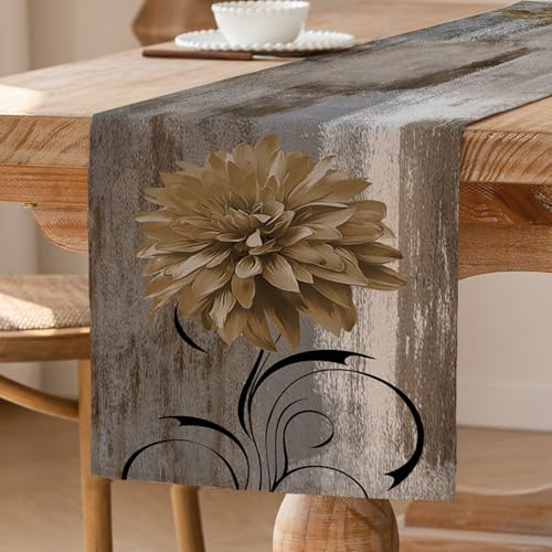 ViaElayu Camino de Mesa Gris Retro Flores Decoración de Mesa Camino de Mesa de Granja Rústico Pintura al óleo Mantel Decorativo 40 x 140 cm para Cocina Cafetería Fiestas Bodas
