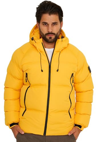 Soulstar Herren Winterjacke mit Kapuze Steppjacke Pufferjacke Outdoorjacke Übergangsjacke Mens Jacket MJ-PANHARD-Yellow-S