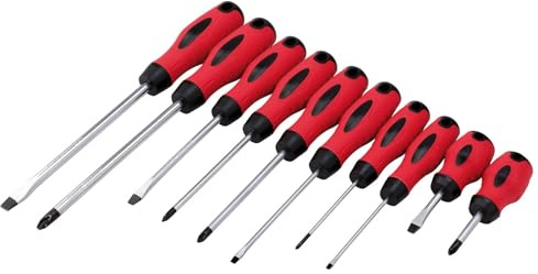 OZZO 10 Piece Magnetic Screwdriver Set | 5 x Phillips/Cross & 5 x Flat Head Hand Tools | Chrome Vanadium Steel & Satin Chrome Blade | High Torque Ergonomic Soft Grip Handles