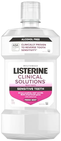 Listerine Clinical Solutions Sensitive Teeth Alcohol Free Mouthwash, Fresh Breath Dental Mouthwash Provides Protection & Relief from Tooth Sensitivity Pain, Daily Fresh Mint Oral Rinse, 500 mL