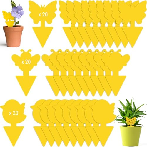 Mainiusi Gelbsticker Trauermücken Bekämpfen 60 Stück, Gelbsticker Zimmerpflanzen, Trauermücken Gelbsticker für Pflanzen, Zimmerpflanzen, Blumenerde Zimmerpflanzen, Fleischfressende Pflanzen(Gelb)