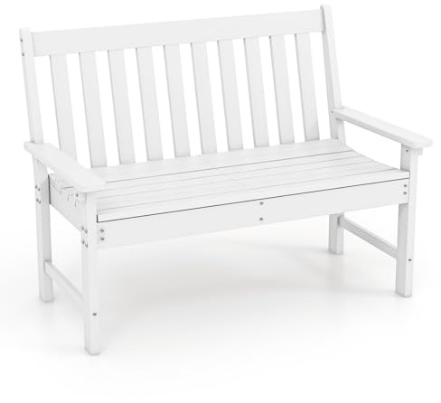 COSTWAY Gartenbank wetterfest, Allwetter-Sitzbank aus HDPE, Parkbank für 2-3 Sitzer, Balkontank bis 320kg belastbar, Terrassenbank für Garten, Balkon und Terrasse, 132 x 65 x 91 cm (Weiß)