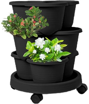 Jukeoiu Set Pflanzturm Ideal Für Erdbeeren, Kartoffeln & Kräuter – Kartoffelturm Stapelbar In Anthrazit - Erdbeerturm Aus Wetterfestem Kunststoff Für Innenbereich Balkon Und Aussenbereich