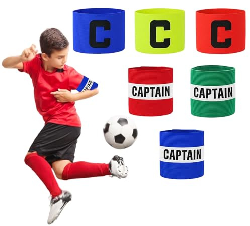 YenMzx Captains Armband, 6 Pack Kids Captain Armband Football, Velcro Adjustable Multicolour Elastic Sports Arm Bands for Multi-Sports Events, Team Identification Clubs Teams Activities