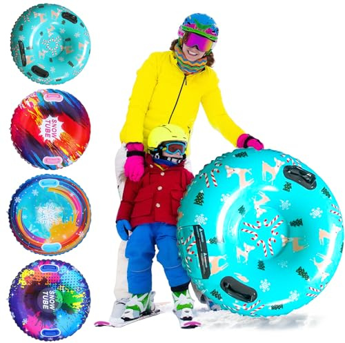 Fancysky Tube à Neige Gonflable avec 2 Poignées – Traîneau à Neige d'hiver de 80 x 80 Cm pour Tous Les Âges, Luge Gonflable avec Poignées, Vivez des Aventures Hivernales Inoubliables (Élan)