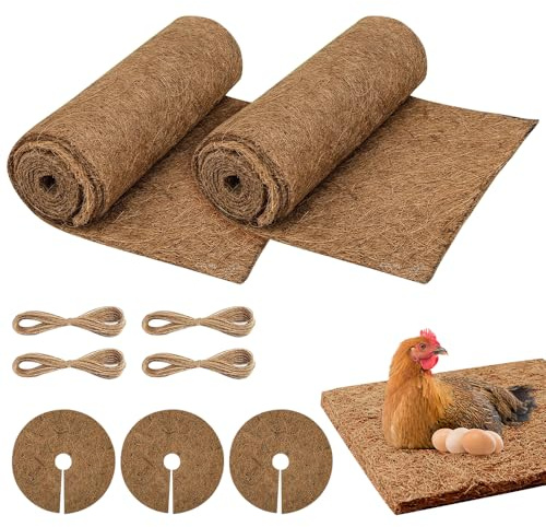 Riisoyu 2 Rouleau 30 x 100cm Rouleau de Doublure en Coco, 3 Disque de Coco Protection Hivernale Naturelle Tapis de Paillage en Fibre de Coco pour Plantes pour Reptiles Tortues Lézards