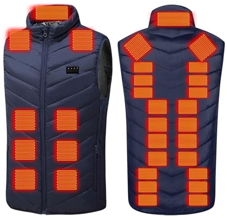 Gilet Chauffante Homme Femme Veste Chauffant Electrique avec 31 Zones de Chauffage et 4 Contrôles de Température Blouson Coupe-Vent Imperméable Vêtement pour Moto Pêche Ski Activités de Plein Air
