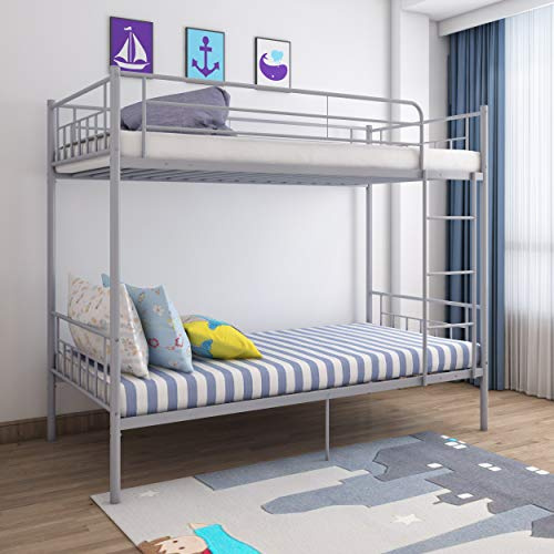 Panana Twin Over Twin Steel Bunk Beds Frame with Ladder,3FT Single Metal Bunk Bed Bedroom Dorm Room for Kids Adult (Silver Grey)