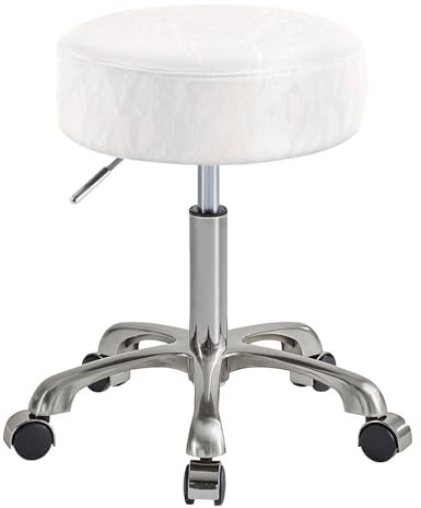 XCRFKGW Tabouret avec roulettes, Chaise Roulant Réglable en Hauteur, Cuir PU à Motif Glacier, Tabouret Pivotant pour, Bureau, Salon et Spa, Capacité Charge 400 Livre (Argent + Blanc, sans Dossier)