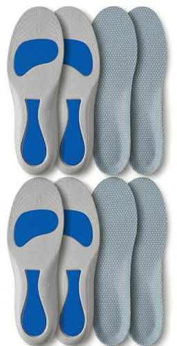 JIRVEX 4 Paia di Solette Memory Foam Uomo e Donna, Plantari Ortopedici con Supporto per Arco Plantare, Solette Morbide per Fascite Plantare, Suole Traspiranti e Ritagliabili