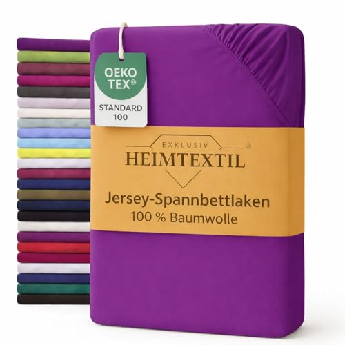 EXKLUSIV HEIMTEXTIL Marke Jersey Spannbettlaken 200 x 220 cm 100% Baumwolle Öko - Tex Zertifiziert, Markenqualität, Matratzenhöhe bis 35 cm, Lila