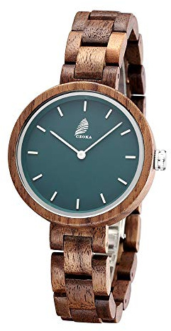 CZOKA Orologio in Legno Donna, Walut nero naturale al 100% / oliva/ebano Movimento al quarzo giapponese Donna Analogico Al quarzo con Cinturino in Legno (walnut)