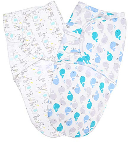 Vicloon Baby Swaddle Coperta, 2Pcs Copertina Avvolgente Regolabile per Neonato, Sacco Nanna Swaddle per Bebè, Copertina Fasciante Sacchi Nanna in Morbido Cotone per Neonati 0-3 Mesi (Blu)
