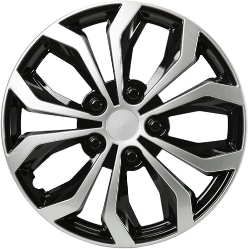 SYNCHRO Enjoliveurs Denver Silver/Black 16 Pouces - 4 pièces, ABS, Installation par clipsage