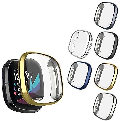 NAHAI 6 Packs Case Compatible with Fitbit Sense / Fitbit Versa 3 Screen Protector, All Around Ultra Thin Plated Bumper Shell Scratch-Resist Cover for Fitbit Sense/Versa 3 Smartwatch #1