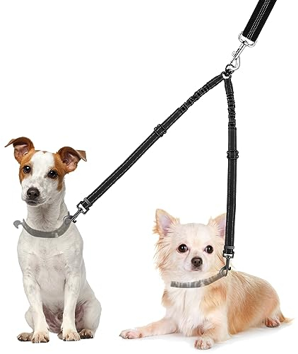SlowTon Doppelleine für 2 Hunde - Verstellbar, 360° Drehbar, Keine Verwicklung, Reflektierend Mit Splitter