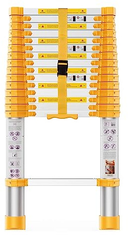 Telescoping Ladder, 15.5FT Aluminum Collapsible Ladder w/Non-Slip Feet, Telescopic Ladders Heavy Duty Ladder for Household, Outdoor Work 330 lbs Load