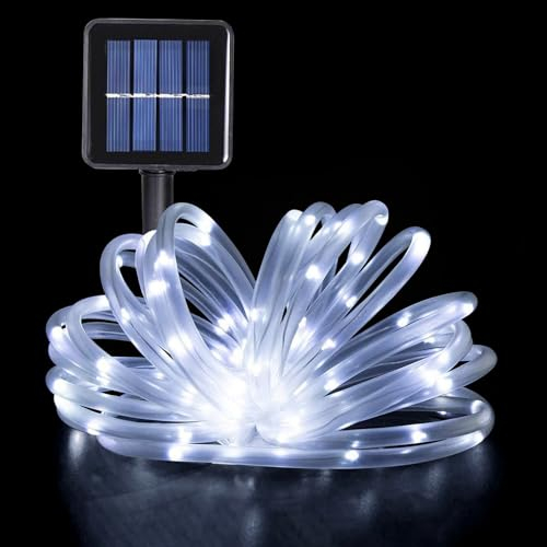 GHONLZIN Solar Cadena de Luces, Impermeable Tubo Iluminación12 Metro 8 Modos 100 LED Manguera Iluminación Solar para Navidad Fiestas Bodas Patio Jardines Festivales Decoración
