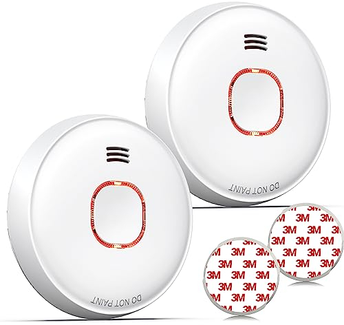 Rauchmelder mit Magnethalterung,10 Jahre Rauch Sensor mit Test-Taste EN14604 Zertifizierte, Inklusive 2 AA 3 Jahre Austauschbare Batterien