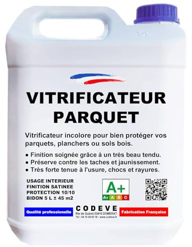 Vitrificateur Parquet - Codeve Bois - 5 L - Intérieur - Pour La Protection De Votre Parquet, Plancher Ou Sol En Bois.