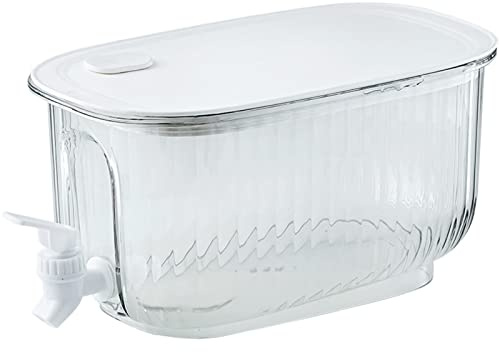 Dryckesdispenser med kran, vattendispenser, kylskåp, lemonaddispenser, dryckesdispenser med tätningsventil för kalla drycker, frukt, tekanna stor kapacitet (transparent vit)