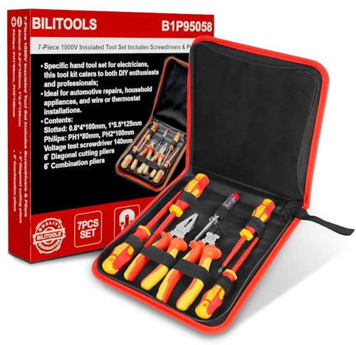 BILITOOLS 1000V Insulated Electrician Screwdriver & Pliers Set - 7pcs Electrical Tools Kit with Magnetic Phillips, Slotted Screwdrivers, VDE & GS Certified
