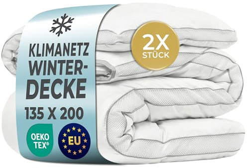 LILENO HOME Premium vinterfilt 135 x 200 cm [set om 2] med CoolComfort klimatnät – extra mjukt täcke 135 x 200 cm som täcke – som varm vinterfilt – koksäker upp till 95 °C