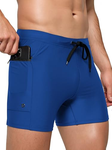 Arcweg Herrbadbyxor badbyxor shorts elastiska herrbadkläder med blixtlåsfickor herr badbyxor dragsko boardshorts för strand simning, Mörkblått, XL
