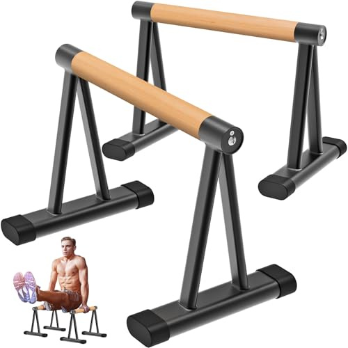 Dolibest Pushup Stand, Calisthenics Parallettes 2pcs Fitness Press Up Bars 31cm Medium Home Gym Dip Handstand Paralle Bar with Wooden Handle Men exercise Equipment for L-Sit/Body Building/Workout