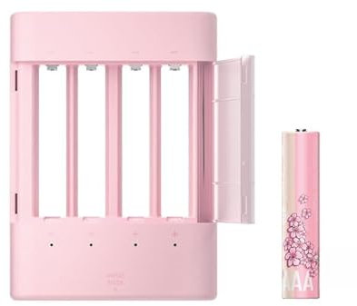 imuto Pilas AAA Recargables Litio (4 Piezas) con Cargador, 1300 mWh Pilas AAA de Litio de 1,5 V de Voltaje Constante, 1600+ Ciclo Pilas Recargables para los Equipos Domésticos, Estilo Sakura