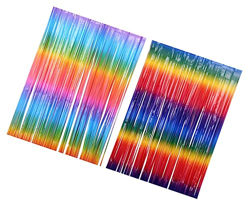 TOPBATHY 2 Piezas Cortinas Decorativas de Franjas Coloridas para Fiestas y Bodas de Material Pet Resistente para Decoración de Cumpleaños y Festivos y Oficinas