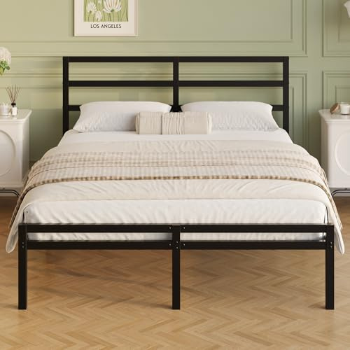 Lutown-Teen Letto 140x190 cm con Testiera e Pediera, Alta 30 cm, Rete a Doghe in Metallo, Struttura Letto una piazza e mezza in Ferro, Spazio Aggiuntivo Sotto, Montaggio Facile, Moderno, Nero