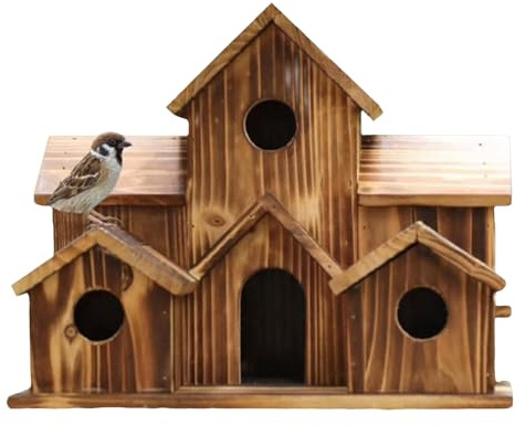 Pajarera de Madera | Casa rústica de Madera Grande para Exteriores con Varios Agujeros de, para familias de Aves, para Uso en jardín, balcón, césped y