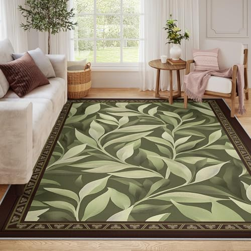 LANDERSION Tappeti astratti a foglia salice per il soggiorno 100x150cm acquerello verde piante Textur Zerbino morbido e lavabile tappeto a pelo basso per arredamento camera da letto
