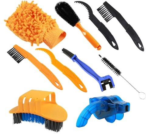 Set da 10 spazzole per la pulizia della bicicletta, set per la pulizia della moto, accessori per moto, per pulire pedivelle, catena, pneumatici e ingranaggi della bicicletta