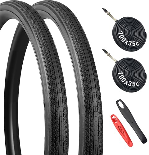 MEGHNA Lot de 2 pneus de vélo 700 x 28c/32c/35C – Pneus de vélo de ville de haute qualité & Gravel 28-622,32-622,35-622 – Idéal pour les roues 700C (2 pneus + 2 chambres à air + 2 démonte-pneus, 700 x