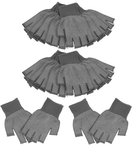 IWOWHERO Guantes de Trabajo Antideslizantes de Medio Dedo para Hombre, 10 Pares, Poliéster Duradero y Pvc, Color Gris, Transpirables y Flexibles para Mecánicos, Ciclismo y