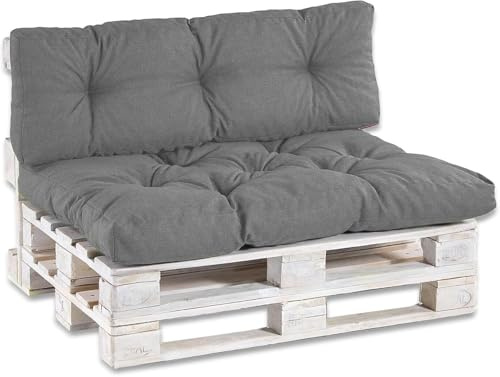 HOME DESIGN & CONFORT 2 Cojines para Palets (Asiento y Respaldo), Impermeable para Interior y Exterior, Cojín de Asiento 120x80 cm, Respaldo 120x40 cm. (Gris Oscuro)