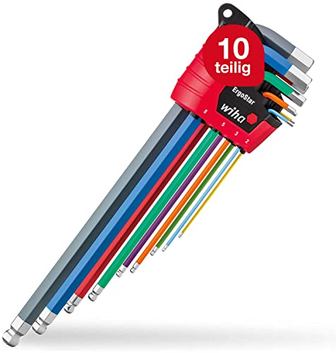 Wiha Stiftschlüssel Set 9-tlg. im ErgoStar Halter I 1,5 mm - 10 mm I Sechskant-Kugelkopf I farbig leuchtend I Winkelschlüsselsatz (43849)