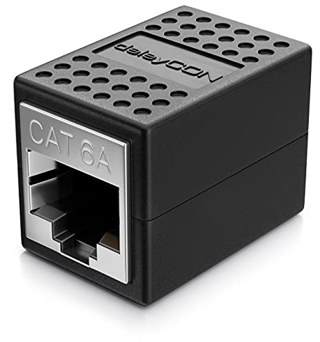 deleyCON 1 Stück RJ45 Kupplung (10 Gbit/s) LAN Kabel Verlängerung Netzwerkkabel Ethernet Adapter Verbinder Kompatibel zu Cat8, Cat7, Cat6, Cat5 Patchkabel LAN DSL POE 2X RJ45 Buchse - Schwarz