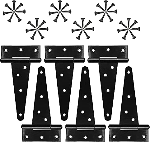 6 Pièces Charnières en T, Charnière Antirouille, Charnière en T Noire, Charnière Pliable avec 36 Vis pour Fenêtres, Clôture en Bois, Porte de Hangar de Stockage, Porte de Grange, 125 mm/5 pouces