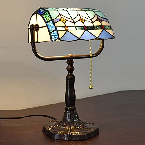 AIBOTY (4 Variation) Tiffany Bankers Lamp,Handmade Tiffany Table Lamp,Decorative Mediterranean Lamp,Victorian Lamps,Stained Glass Lamp for Living Room Bedroom Bedside Office,Blue a
