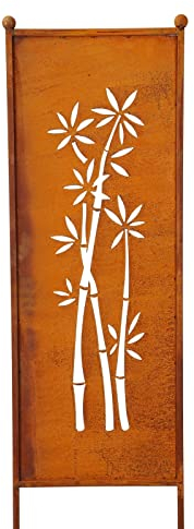 finehomegarden Edelrost Sichtschutz Bambus H116cmxB32cm Windschutz Rost Dekowand Garten Stele Deko