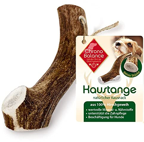 ChronoBalance® L Kaustange für Hunde ganze Stücke als Kauspielzeug: 100% Hirschgeweih für Hunde, Hundespielzeug, Leckerli Zahnpflege, Kausnack, Geweih Kauknochen, Natürlich ohne Zusätze (1er Set)